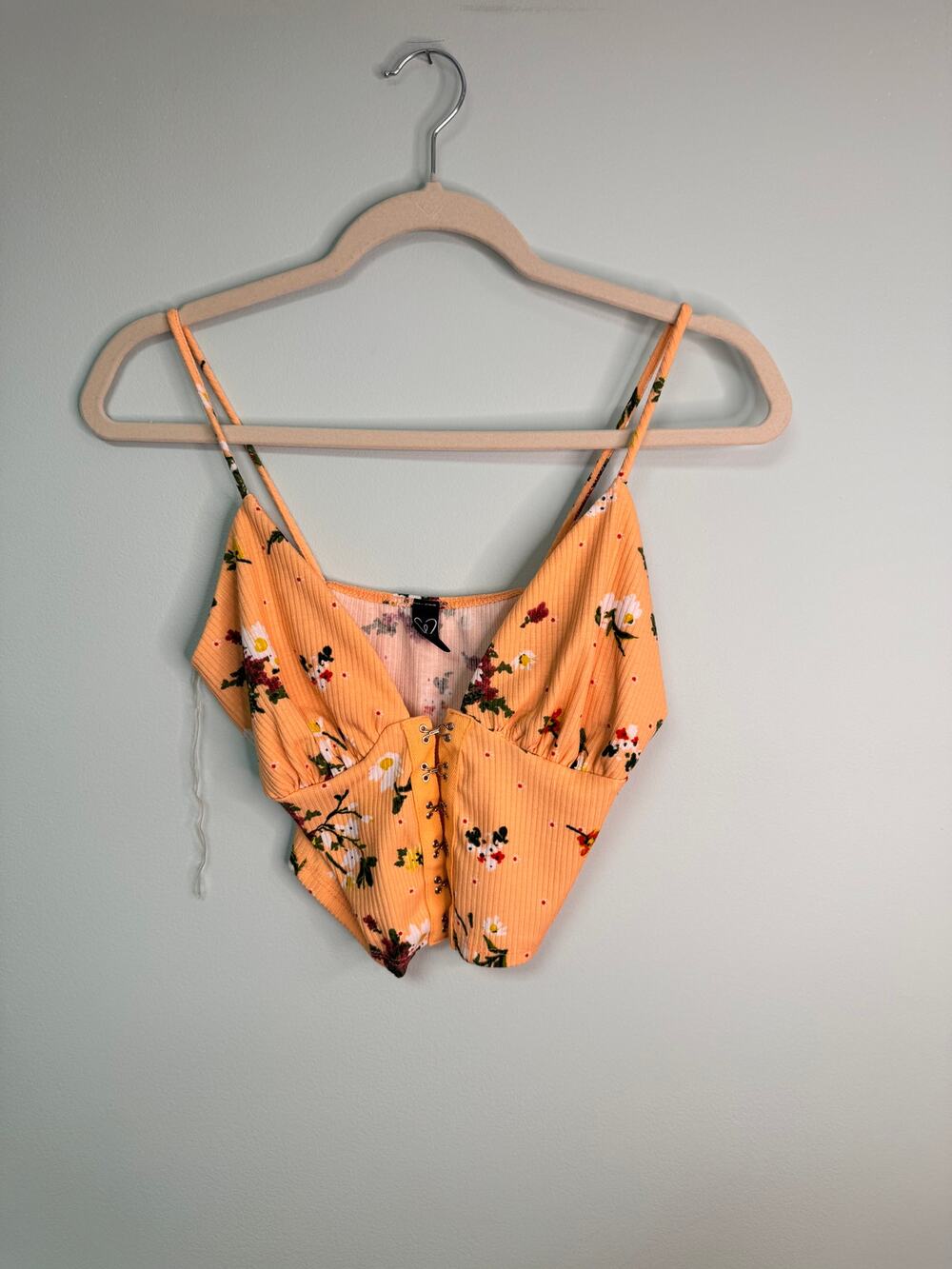 EUC! Windsor Deep V Cropped Tank - Floral Orange -Small